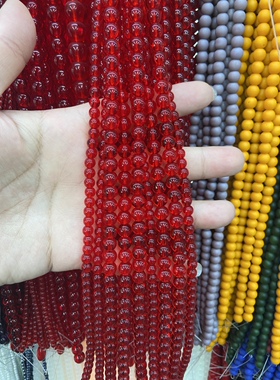 红色光面圆珠手链水晶球珠DIY手工古风饰品配件散珠门帘串珠隔珠