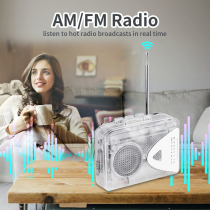 Stereo player transparent card with machine tape drive FM AM radio external loudspeaker tape to be listened to