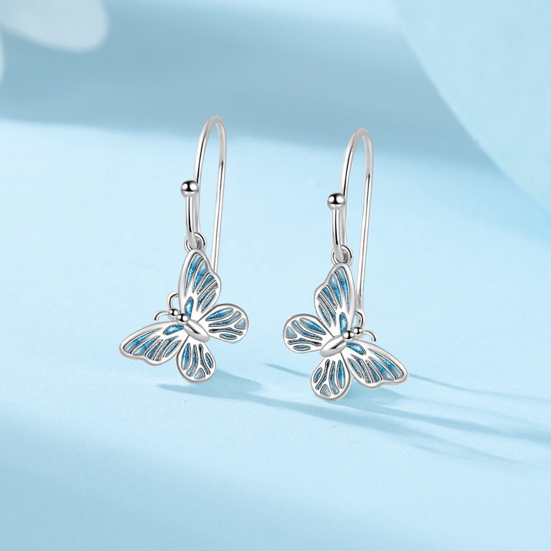 小众设计高级感浅蓝蝴蝶耳钩足银999纯银森系ins风滴胶养耳洞耳饰,淘宝优惠券,粉丝福利购,淘宝优惠卷