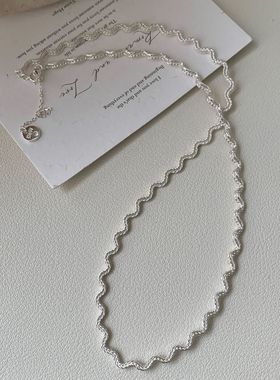 925纯银不规则波浪纹理项链女复古韩国简约小众设计高级感锁骨链