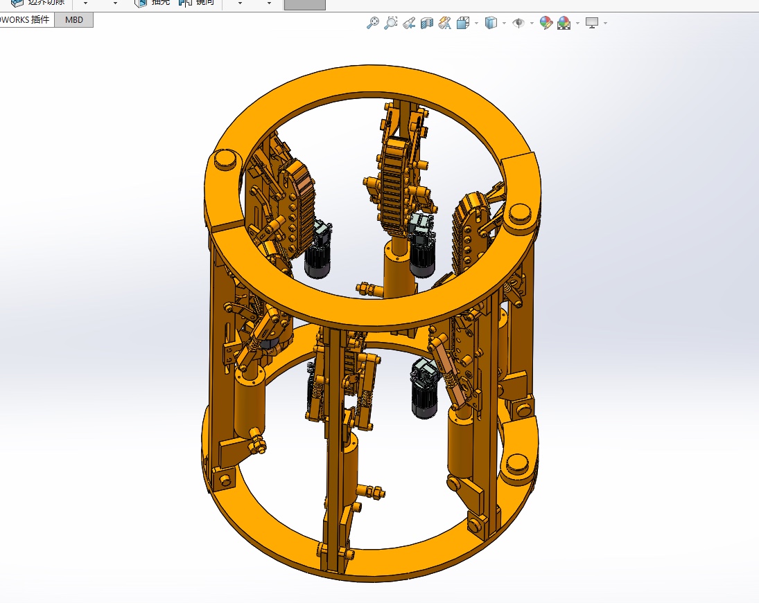 爬杆机器人三维stp模型3D爬树攀爬机械结构设计solidworks图纸-图0