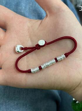 s925盘缠银坨坨红绳手链轻奢小众闺蜜手饰手工编织新中式手绳