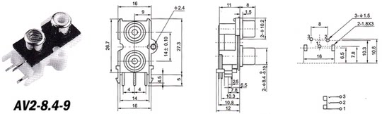 2-position gold-plated vertical RCA terminal solder plate type