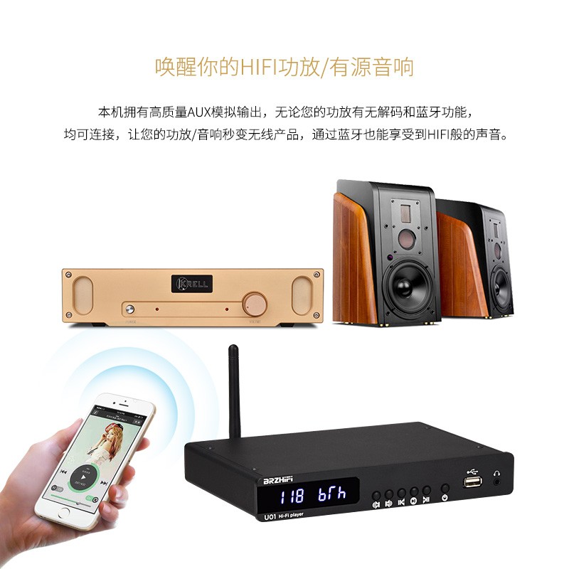 BRZHIFI U01无损音乐U盘APE播放器 ES9038解码器 数字转盘蓝牙5.0 - 图1