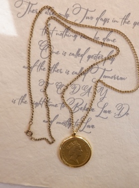 Vintage真钱币通用货币伊丽莎白二世1985美通用货币项链1964女式