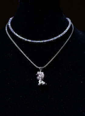 Vintage70-80年代项链水滴莱茵石立体精致小狮子女式