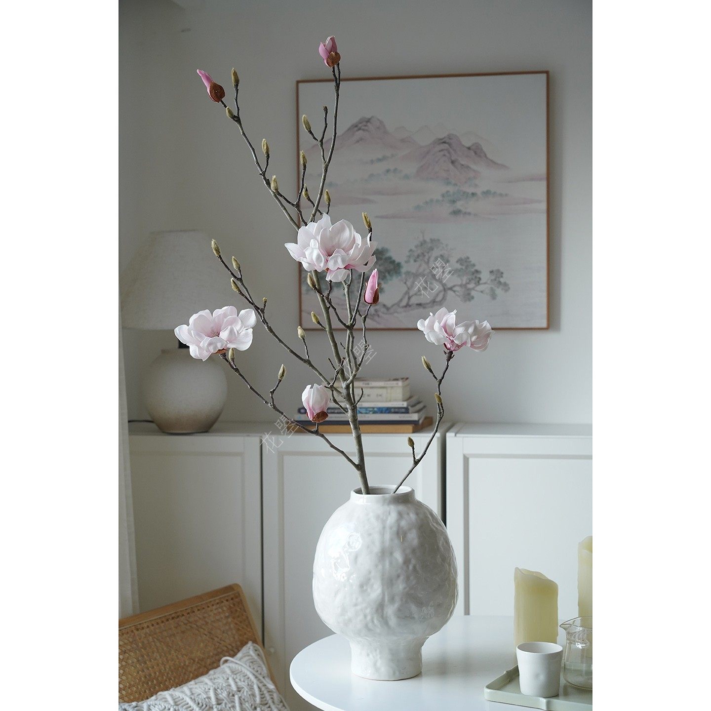 玉兰花玉兰枝粉色玉兰花白玉兰花瓶插花餐厅书桌玄关岛台插花干花,淘宝优惠券,粉丝福利购,淘宝优惠卷