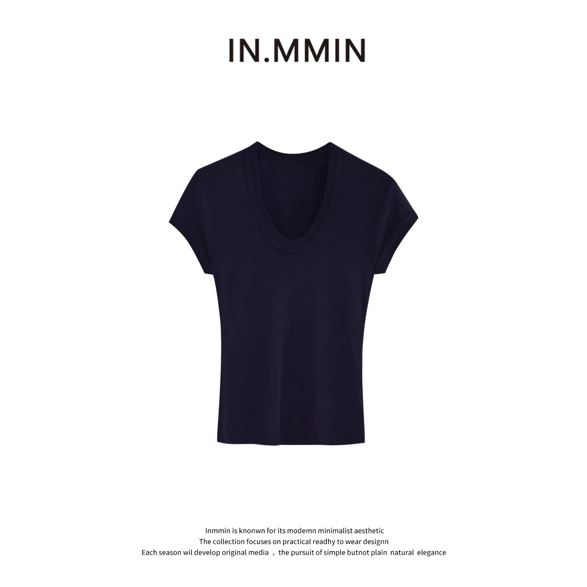 INMMIN 100莱塞尔正肩U领纯色套头女短袖T恤