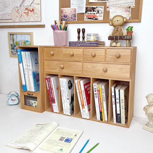 晴天杂货铺立卧两用小书架手账本收纳16开书本宿舍桌面实木多层架 - 图2