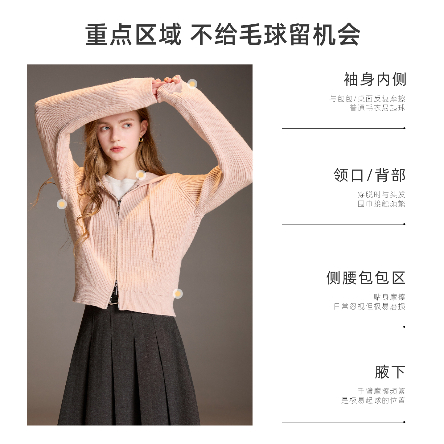 三彩2025秋季新款纯色连帽毛衣拉链针织衫短款开衫休闲外套女正品 - 图2