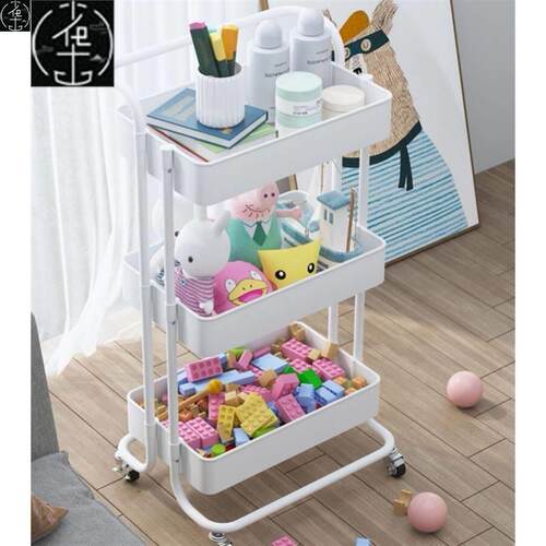 3-Tier Rolling Utility Cart Metal Storage Organizer Lockable - 图0