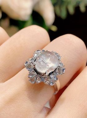 批发热卖仿高冰玻璃种貔貅戒指蛋面独角瑞镀S925银招财貔貅指环女