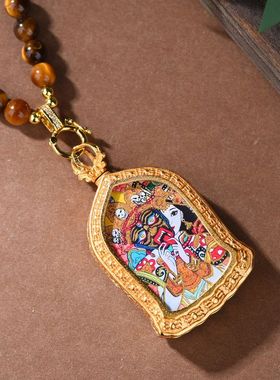 新中式白水晶虎眼石项链藏风女财神扎基拉姆唐卡吊坠绳女生饰品