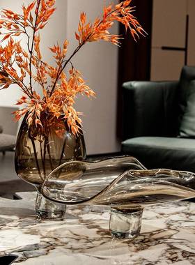 轻奢创意琉璃花瓶水果盘摆件样板间家居客厅茶几玻璃高档收纳摆件