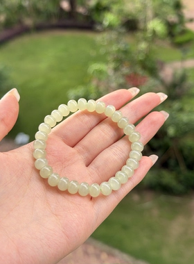 天然和田玉手串 油润冰糯 算盘珠形手串 带鉴定证书