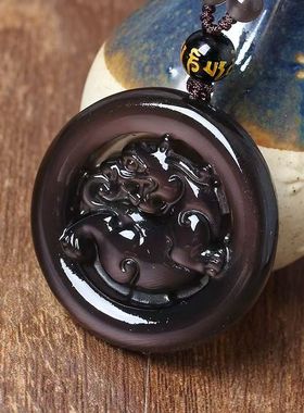 天然冰彩黑曜石貔貅吊坠男款女项链皮丘招财转运貔貅挂件礼物