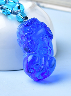天然蓝水晶貔貅吊坠财源皮丘吉祥瑞兽吞金兽蓝晶石项坠送礼吉祥物