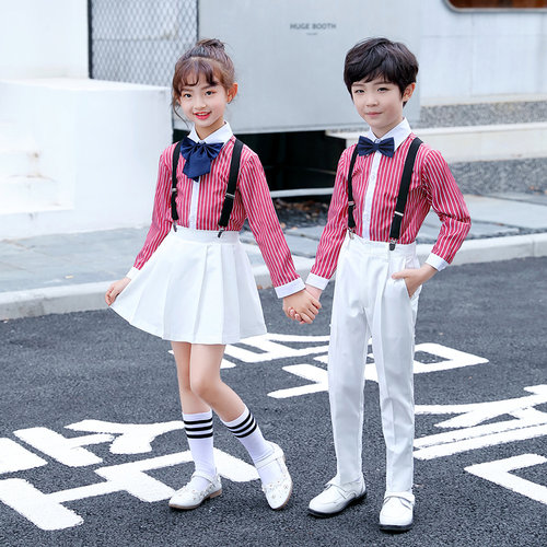 元旦儿童合唱演出服幼儿园表演服小学生朗诵男女童背带裤礼服套装 - 图1