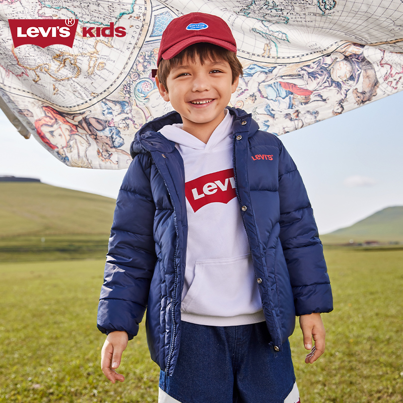 Levi's李维斯童装男童短款棉服2024秋冬新款儿童连帽轻薄保暖外套-图2