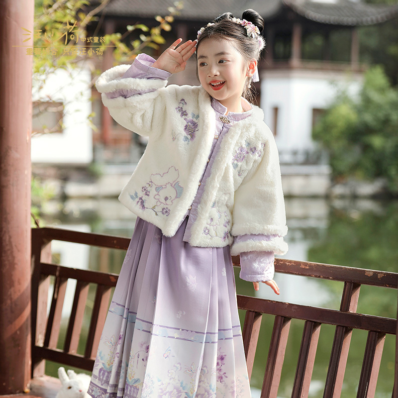 【专柜同款】汪小荷童装汉服25冬新品古风套裙女童马面裙新年套装 - 图0