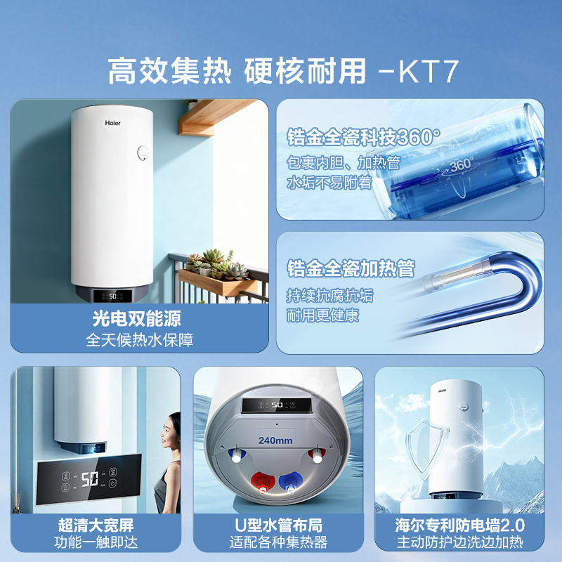 Haier solar water heater flat-panel balcony wall-mounted photoelectric dual-purpose community household integrated electric heating KT7