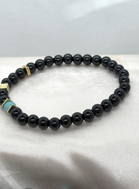 简约黑石圆珠金色方形隔片珠珠手链男女士