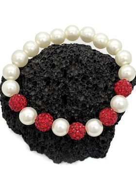 亚马逊欧美手工串珠贝珠手链红色陶泥钻球弹力线手链