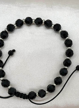 简约百搭手串6mm水晶玻璃珠子手链硬切面刻面黑晶手串手饰