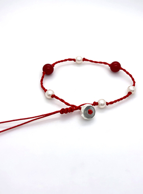 简约精致百搭新中式红色手工编织珍珠手绳
