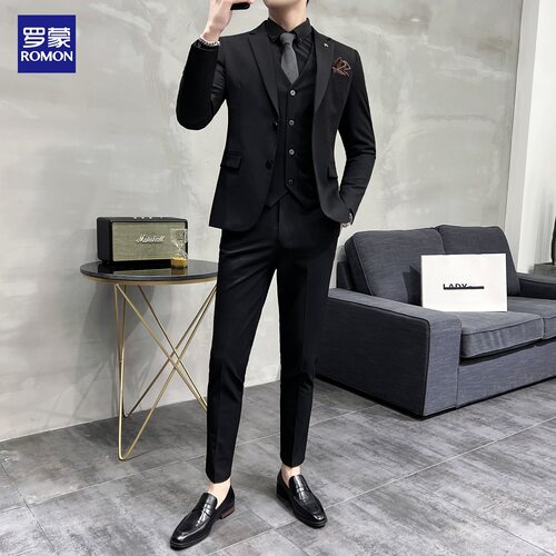 罗蒙西服套装男士商务休闲职业正装外套修身西装伴郎新郎结婚礼服 - 图2