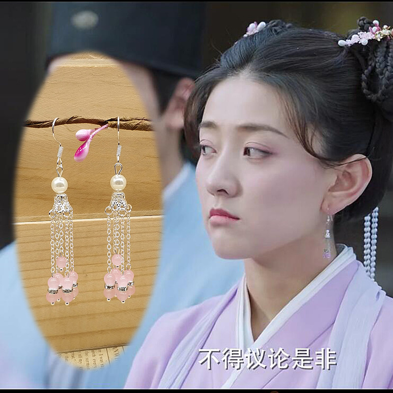 双世宠妃2曲檀儿同款耳环长流苏古装古风汉服925银钩古代耳夹饰女
