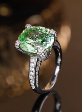 VISING培育绿色蓝宝石【国检】阿富汗薄荷绿碧X效果戒指10ct左右