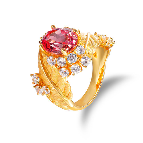 VISING珠宝3.64克拉实验室培育蓝宝石帕帕拉恰红莲花色刻丝戒指 - 图3