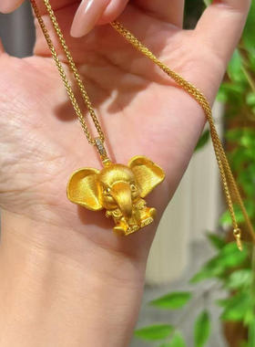VISING黄金色小飞象【吉象如意】大象吊坠项链毛衣链手工拉丝S925