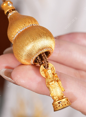 VISINGS925纯手工金色拉丝财神葫芦吊坠项链新中式