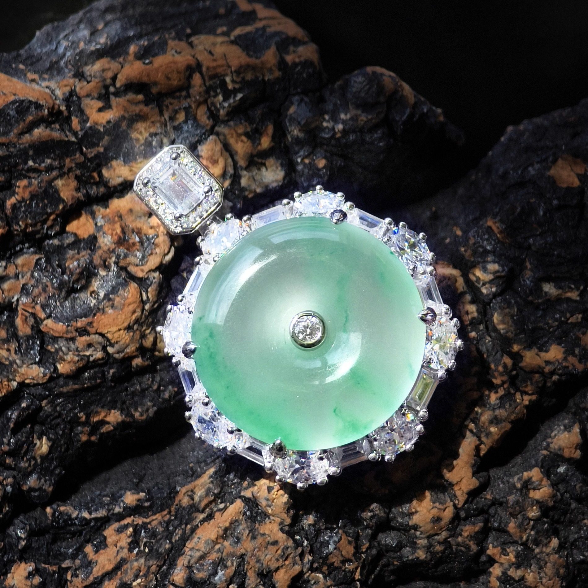 VISING珠宝天然非洲翠独龙玉平安扣吊坠项链锁骨链爆闪玫瑰钻,淘宝优惠券,粉丝福利购,淘宝优惠卷