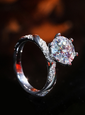 VISINGD色3克拉莫桑钻银色金色丝带六爪钻戒求婚戒指指环女款时尚