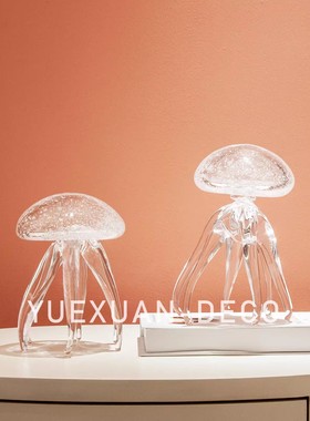 粤萱简约现代异形水母玻璃摆件售楼处样板间酒店展厅客厅茶几软装