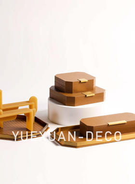 粤萱简约现代皮革收纳盒储物盒样板间售楼处酒店会客厅软装摆设