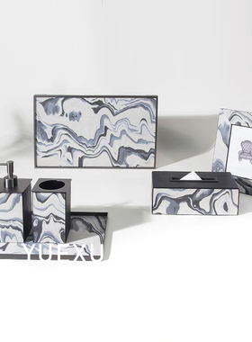 粤萱简约现代皮革花器首饰盒卫浴摆件售楼处样板间酒店浴室装饰