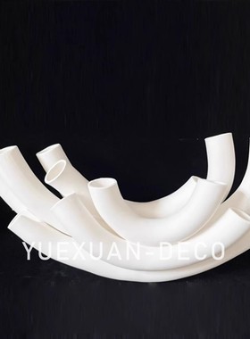 粤萱简约现代陶瓷珊瑚线管几何摆件样板间售楼处酒店玄关客厅软装