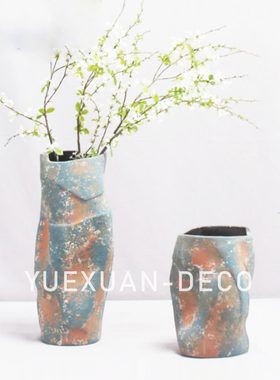 粤萱简约现代经典系列红蓝色花器摆件样板房间书房茶室家居装饰品