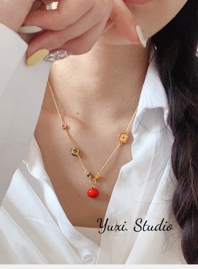 【柿柿如意】Y家原创柿子造型耳环项链手链珐琅中古风耳饰