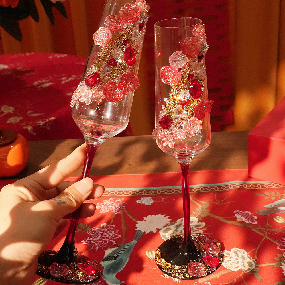 高级感碎钻敬酒杯diy手工装饰高脚杯材料包结婚订婚520情人节礼物,淘宝优惠券,粉丝福利购,淘宝优惠卷