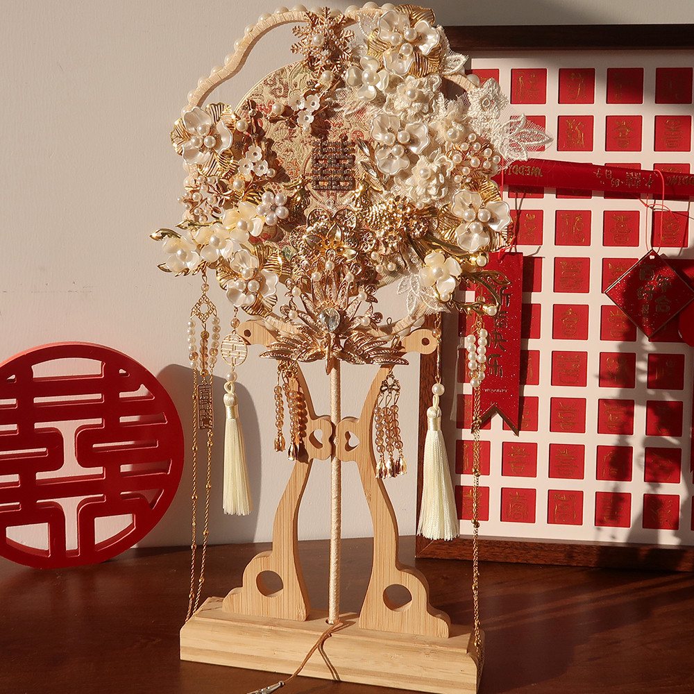团扇新娘结婚diy材料包古风手工高级手捧花出嫁中式双面重工喜扇,淘宝优惠券,粉丝福利购,淘宝优惠卷