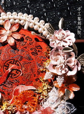 非遗绒花团扇结婚礼物中式高级出嫁手捧花手工缠花喜扇diy材料包