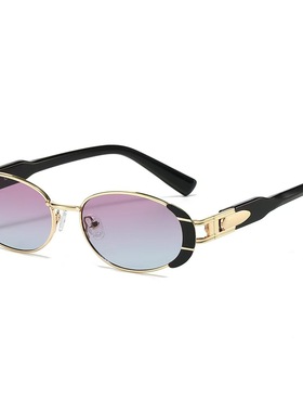 嘻哈时尚复古椭圆金属框墨镜