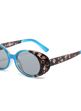 凹造型印花色眼镜女椭圆太阳镜