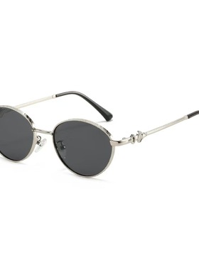 欧美简约百搭金属印花镜腿墨镜女