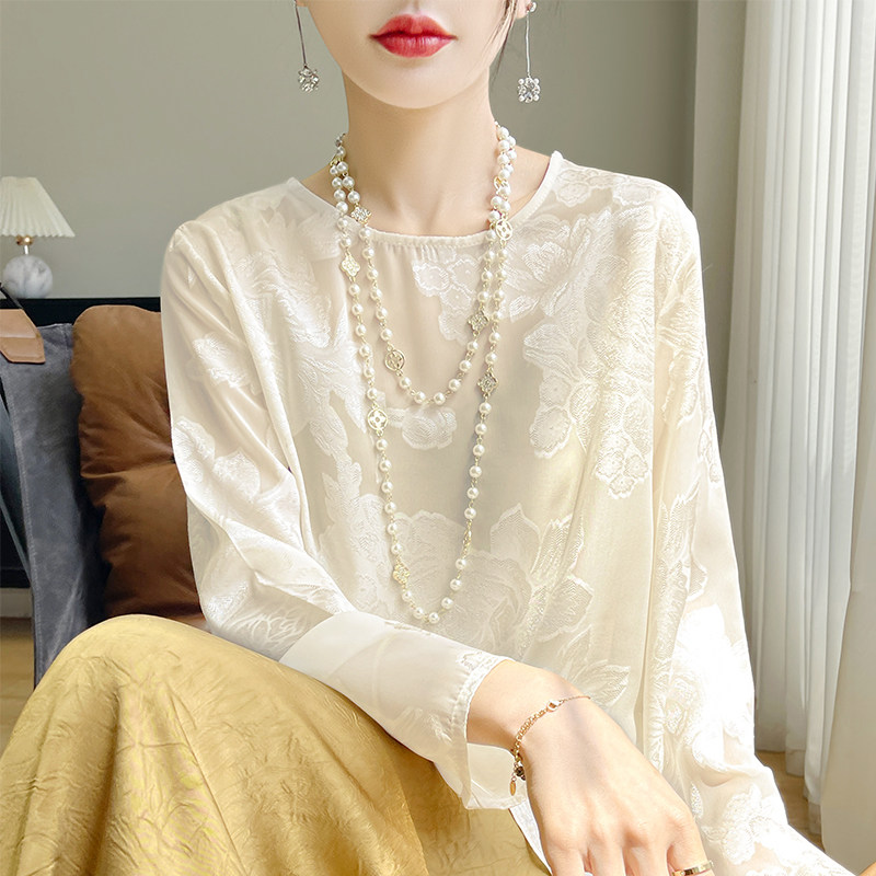 超重磅~国风新中式真丝上衣女25年夏微透薄款醋酸长袖衬衫防晒